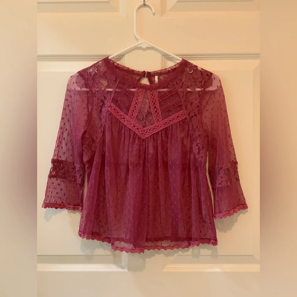 Free People Elegant Lace Burgundy Top.  Size-Small